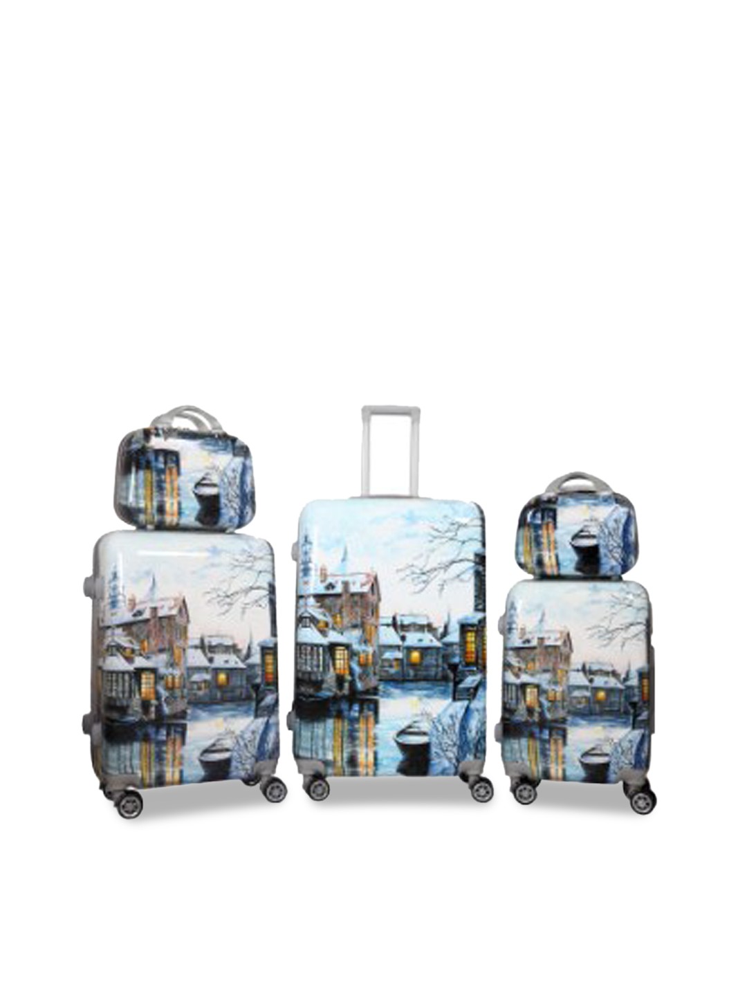 

Polo Class Set Of 3 White & Grey Printed Hard-Sided Trolley Suitcases With 2 Vanity Bags, Blue