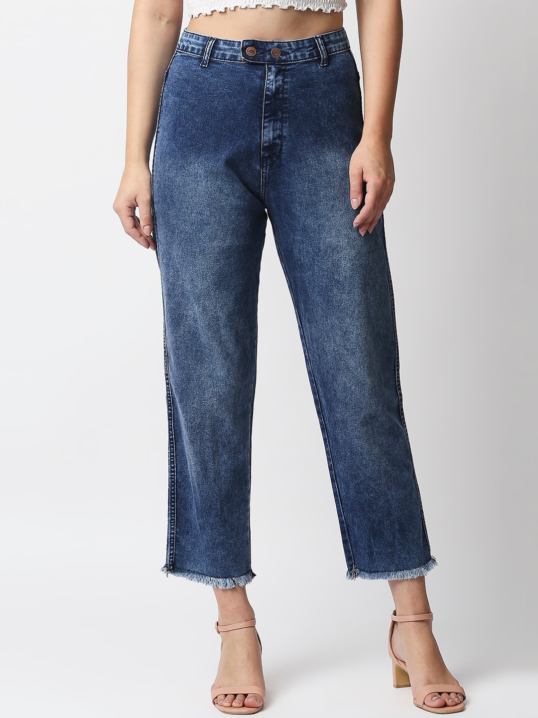 

High Star Women Blue Mom Fit High-Rise Light Fade Acid Wash Stretchable Jeans