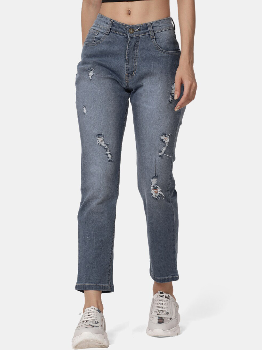 

Selvia Women Grey Skinny Fit Mildly Distressed Heavy Fade Stretchable Jeans