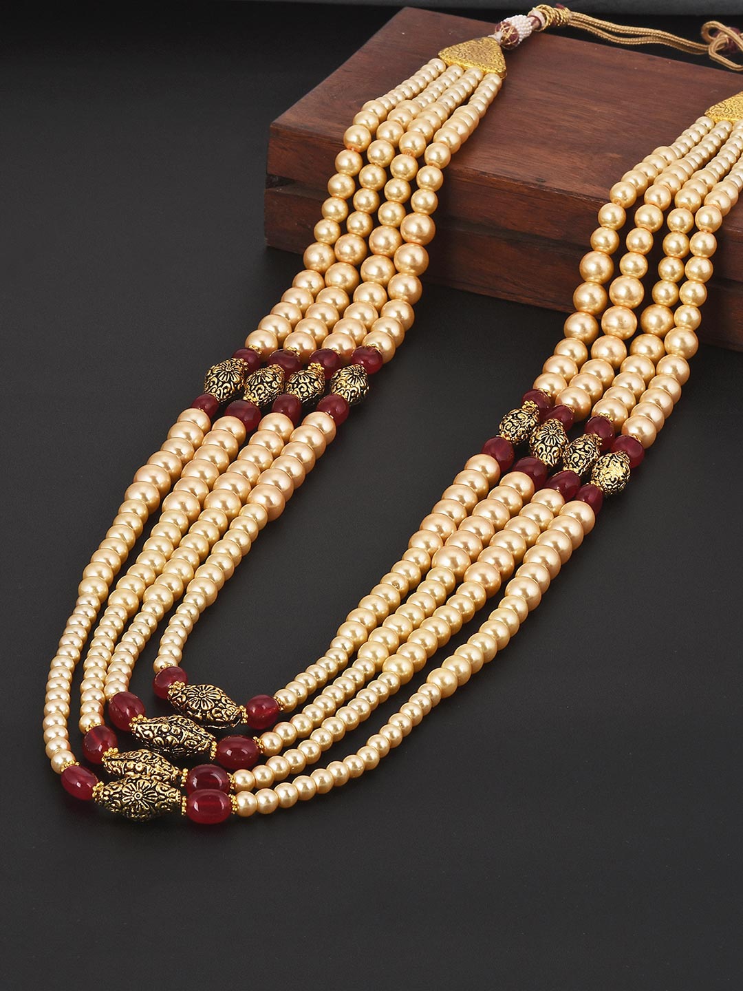 

Tistabene Gold-Toned & Brown Antique Beads Gold-Plated Layered Necklace