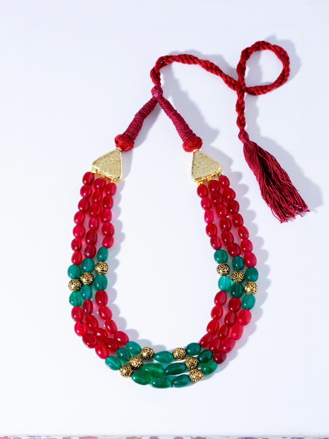 

Tistabene Women Green & Red Beads Beaded Layered Necklace, Gold