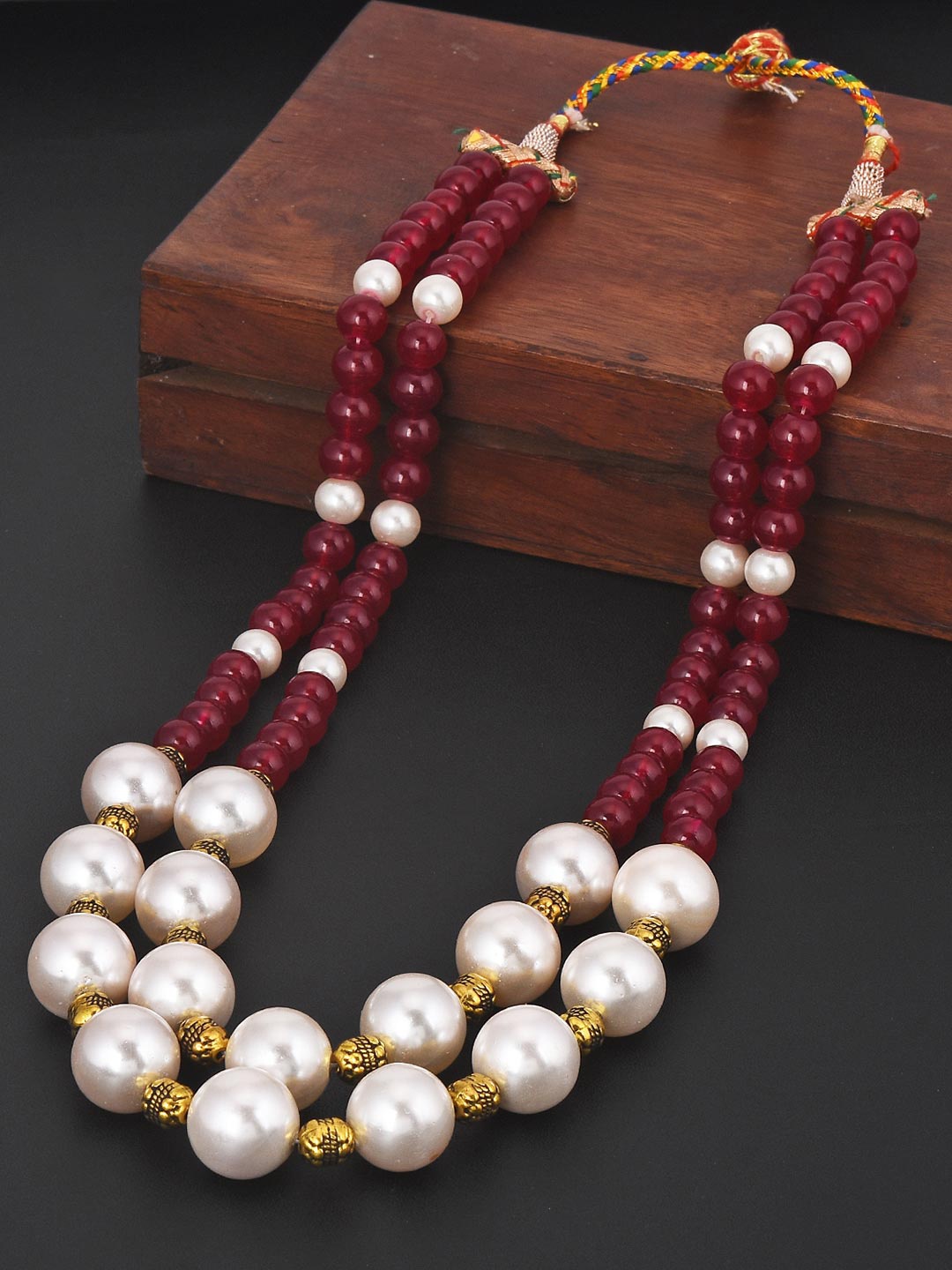 

Tistabene Red & Cream-Coloured Gold-Plated Pearls Layered Necklace
