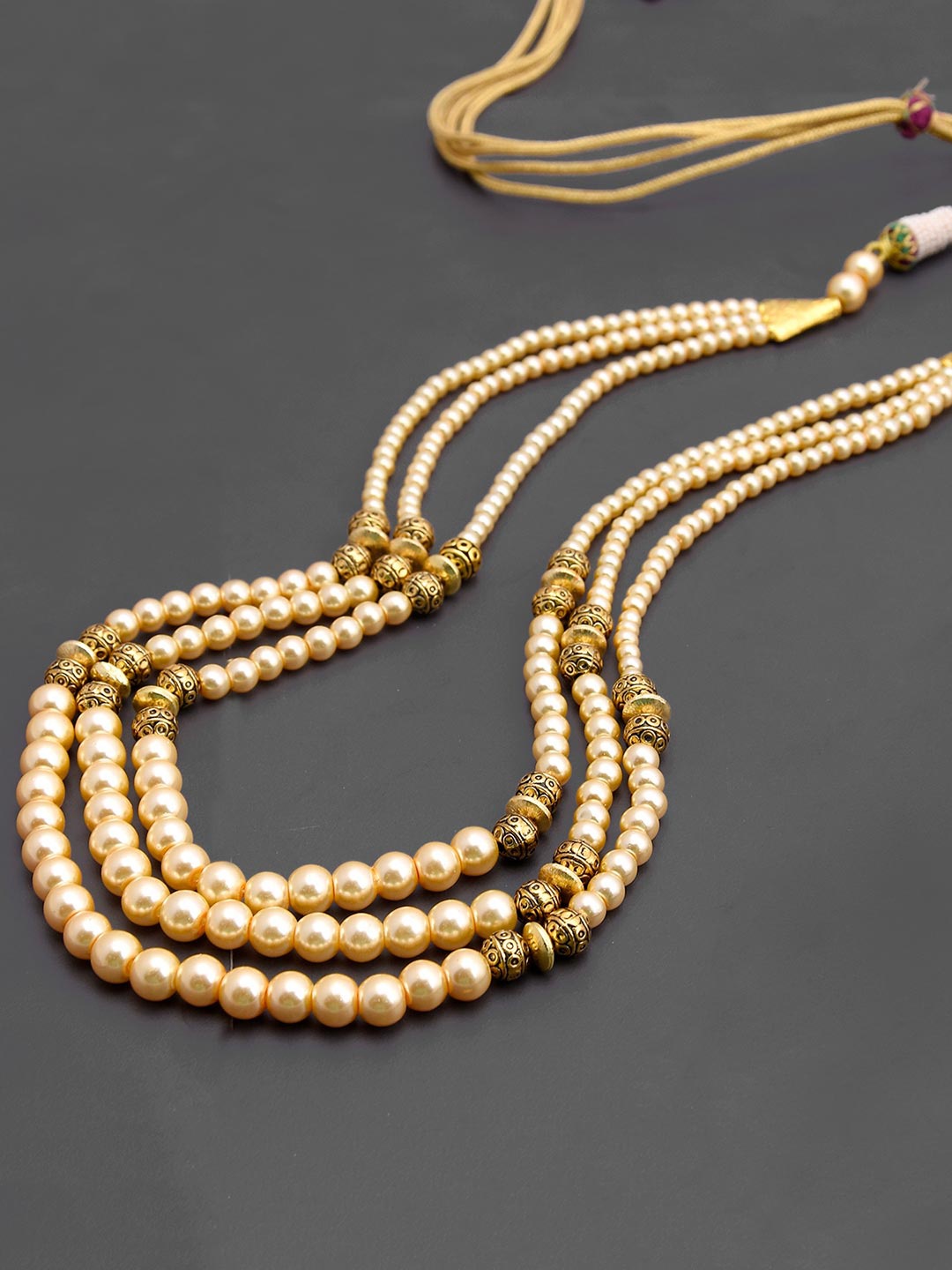 

Tistabene Gold-Plated & Cream-Coloured Beaded Layered Necklace