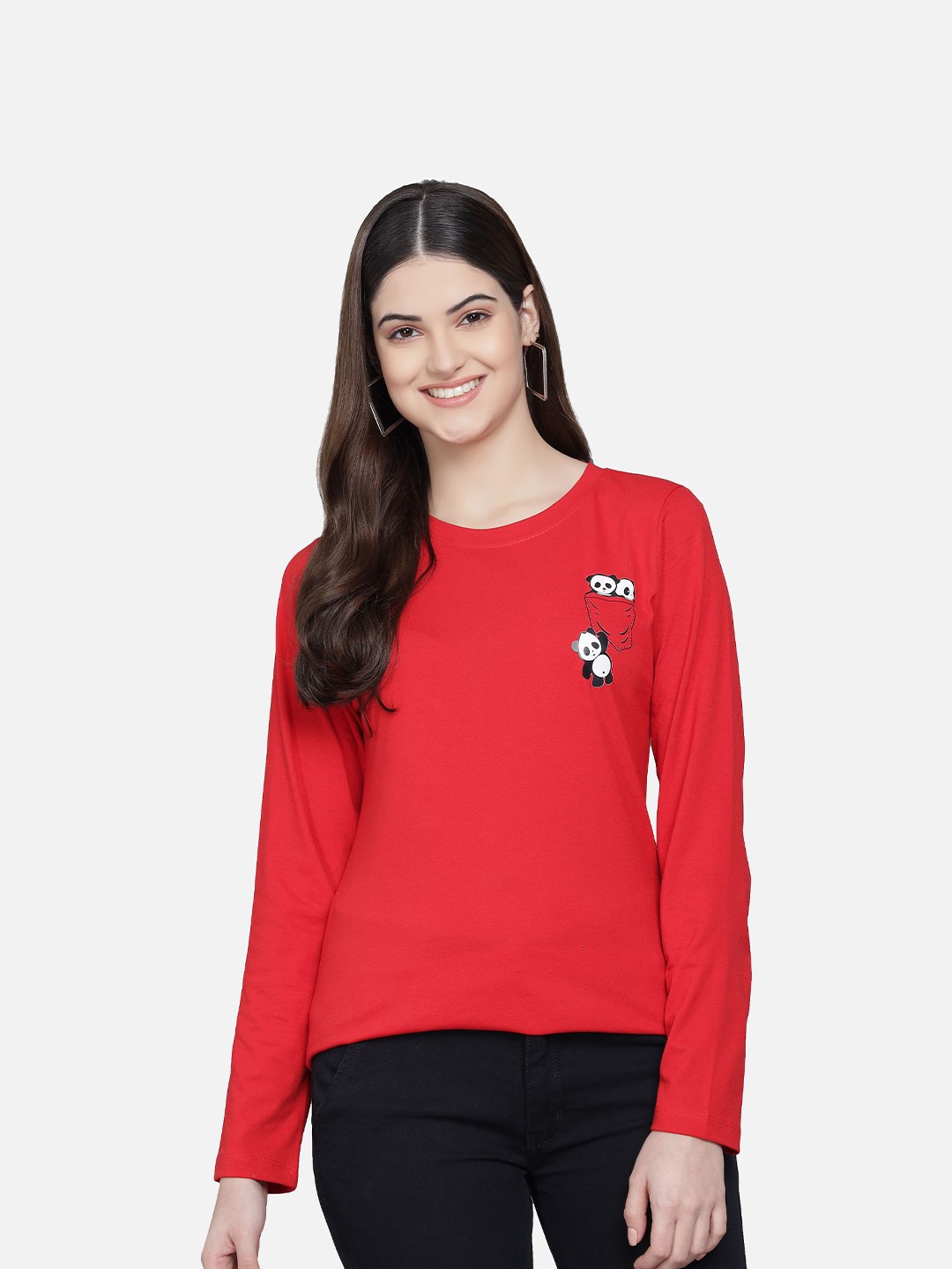 

PockMAN Women Red & White Applique T-shirt