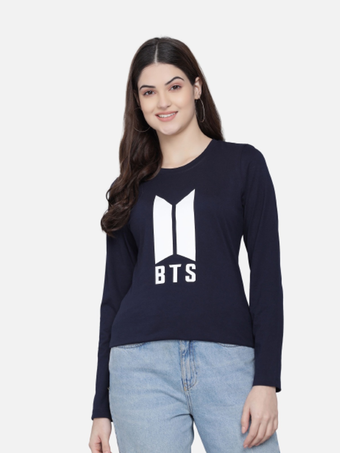 

PockMAN Women Navy Blue & White Typography Printed Cotton T-shirt