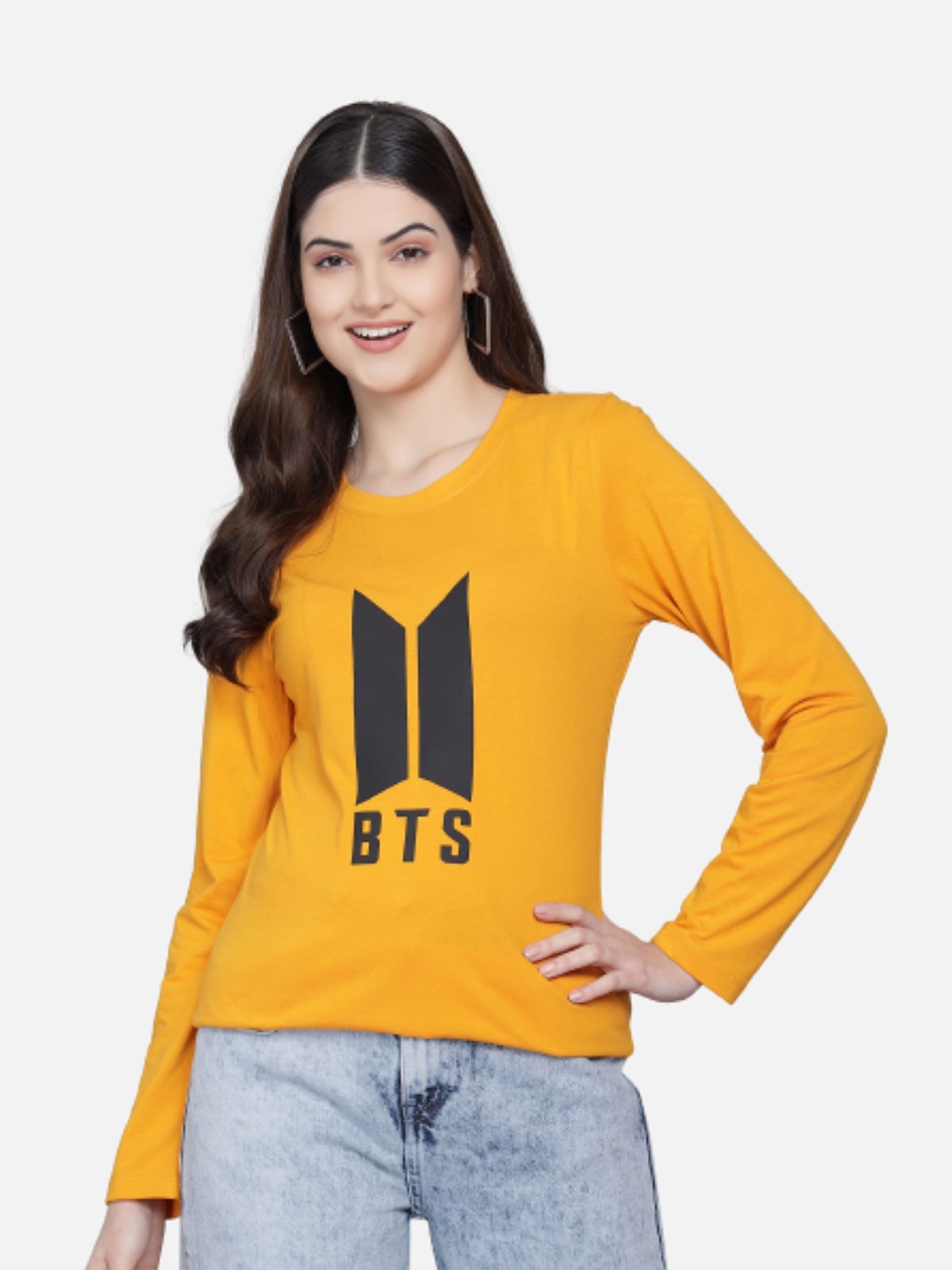 

PockMAN Women Mustard Yellow Printed T-shirt