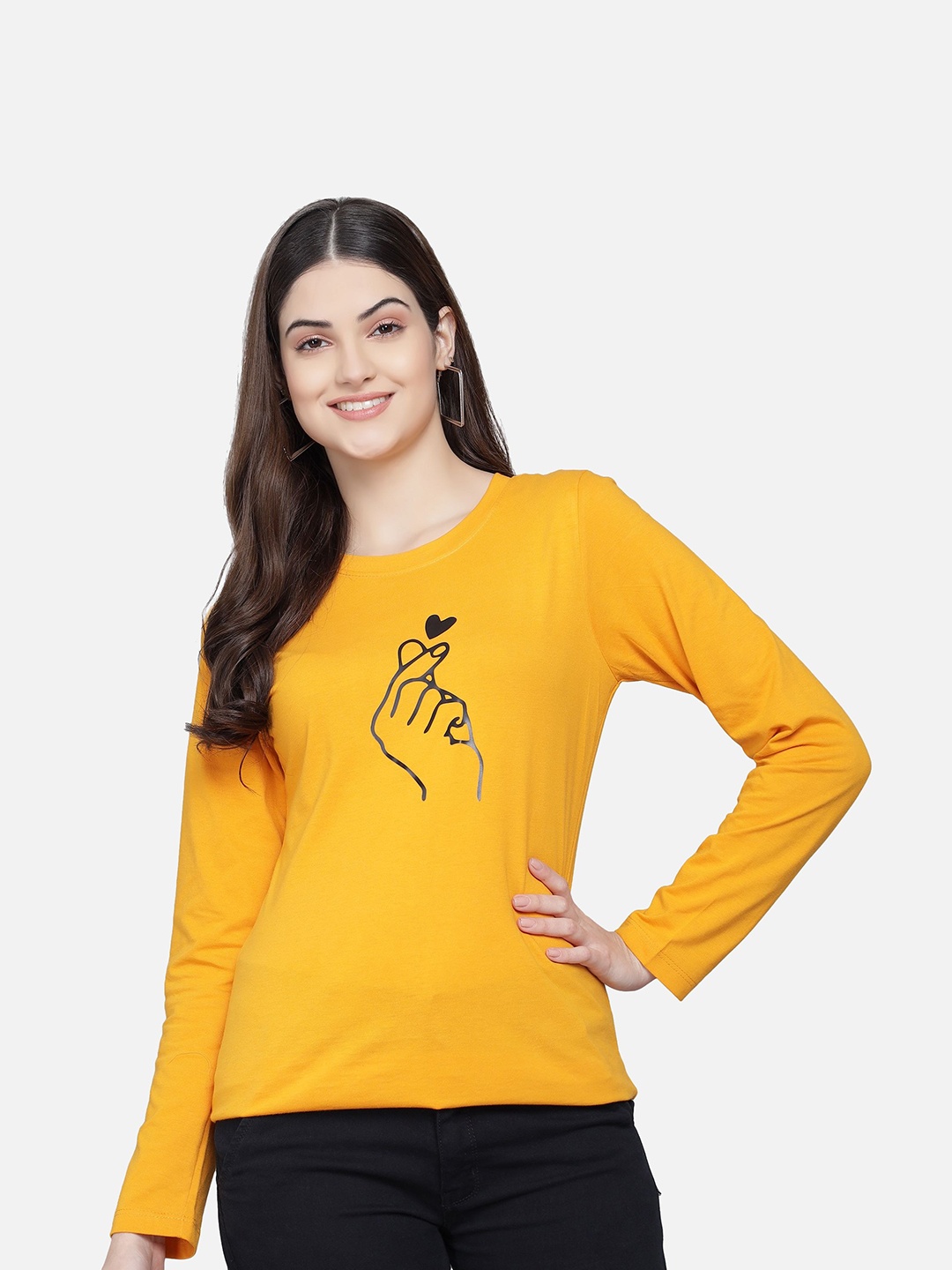 

PockMAN Women Mustard Yellow Printed T-shirt