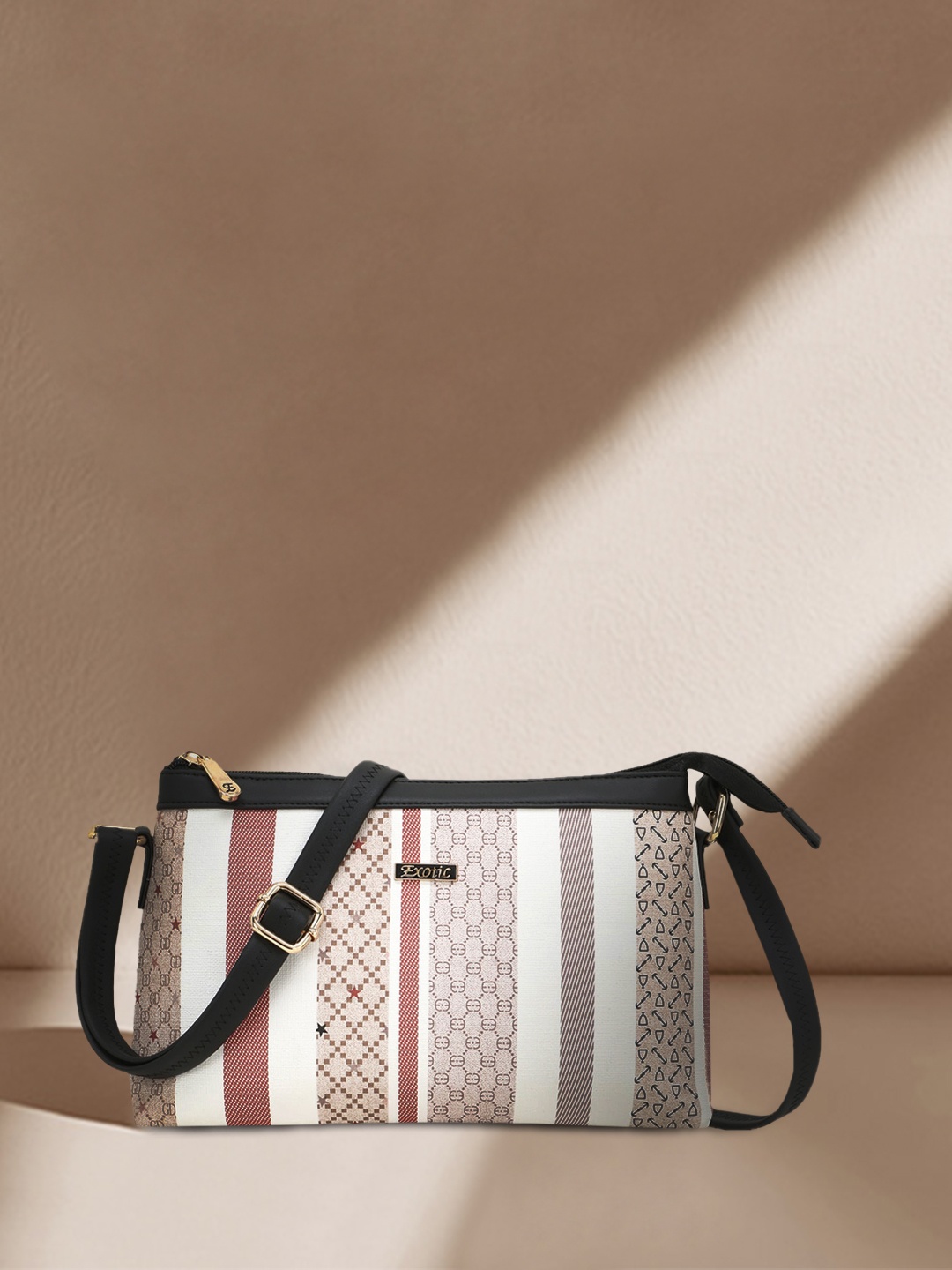 

Exotic White Geometric Striped PU Swagger Sling Bag