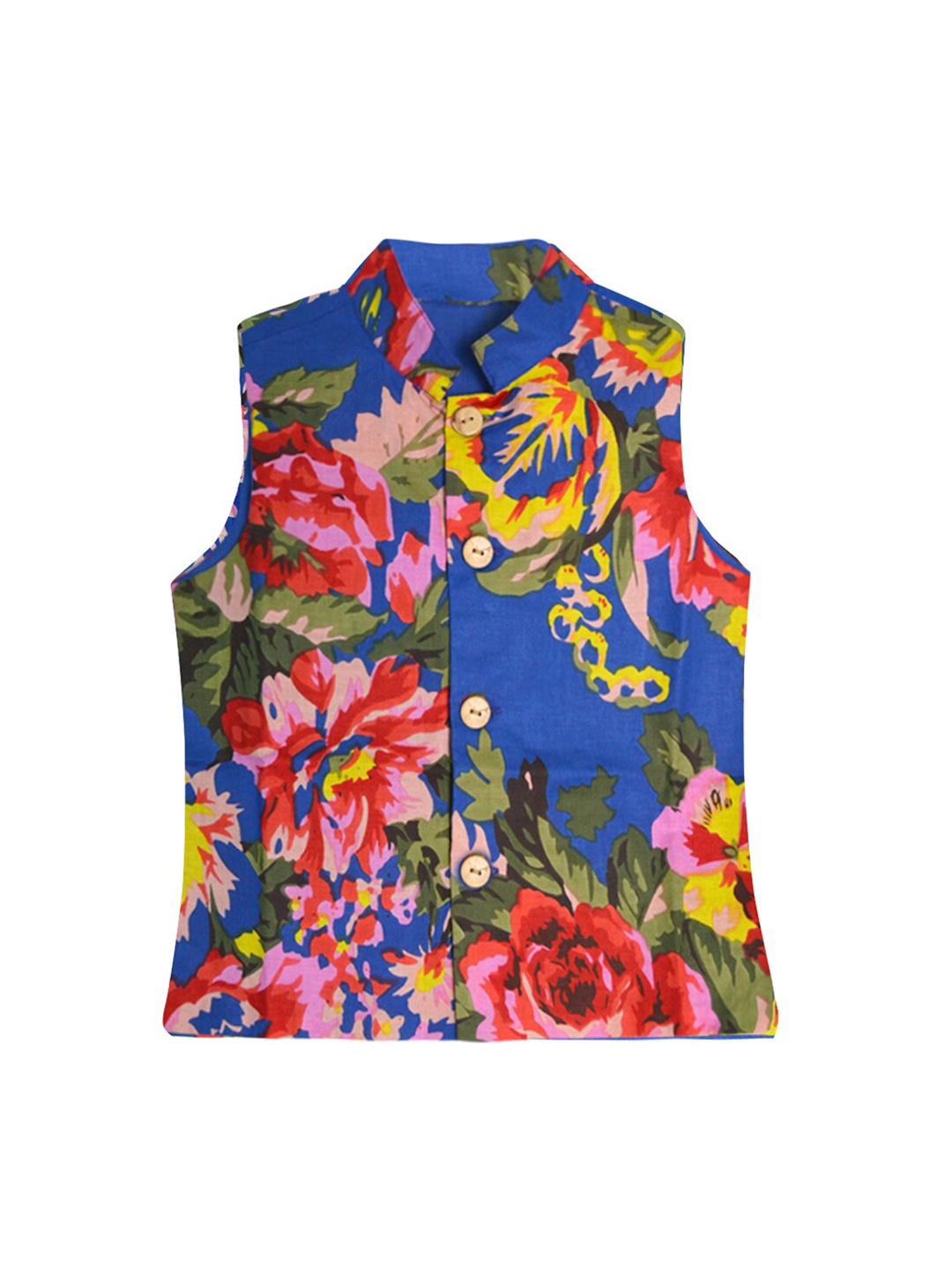 

A.T.U.N. Boys Blue & Pink Floral Printed Pure Cotton Nehru Jacket