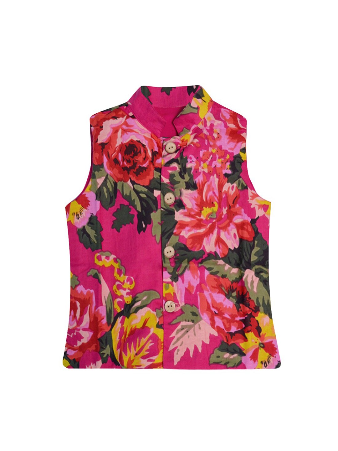 

A.T.U.N. Boys Magenta-Pink & Green Printed Pure Cotton Nehru Jacket