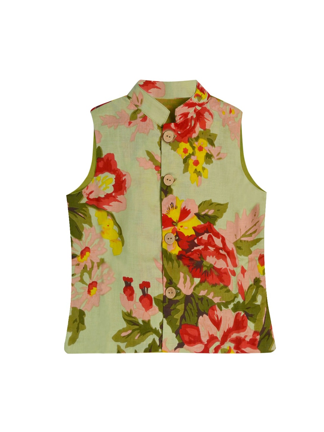 

A.T.U.N. Boys Green & Red Printed Pure Cotton Woven Nehru Jacket