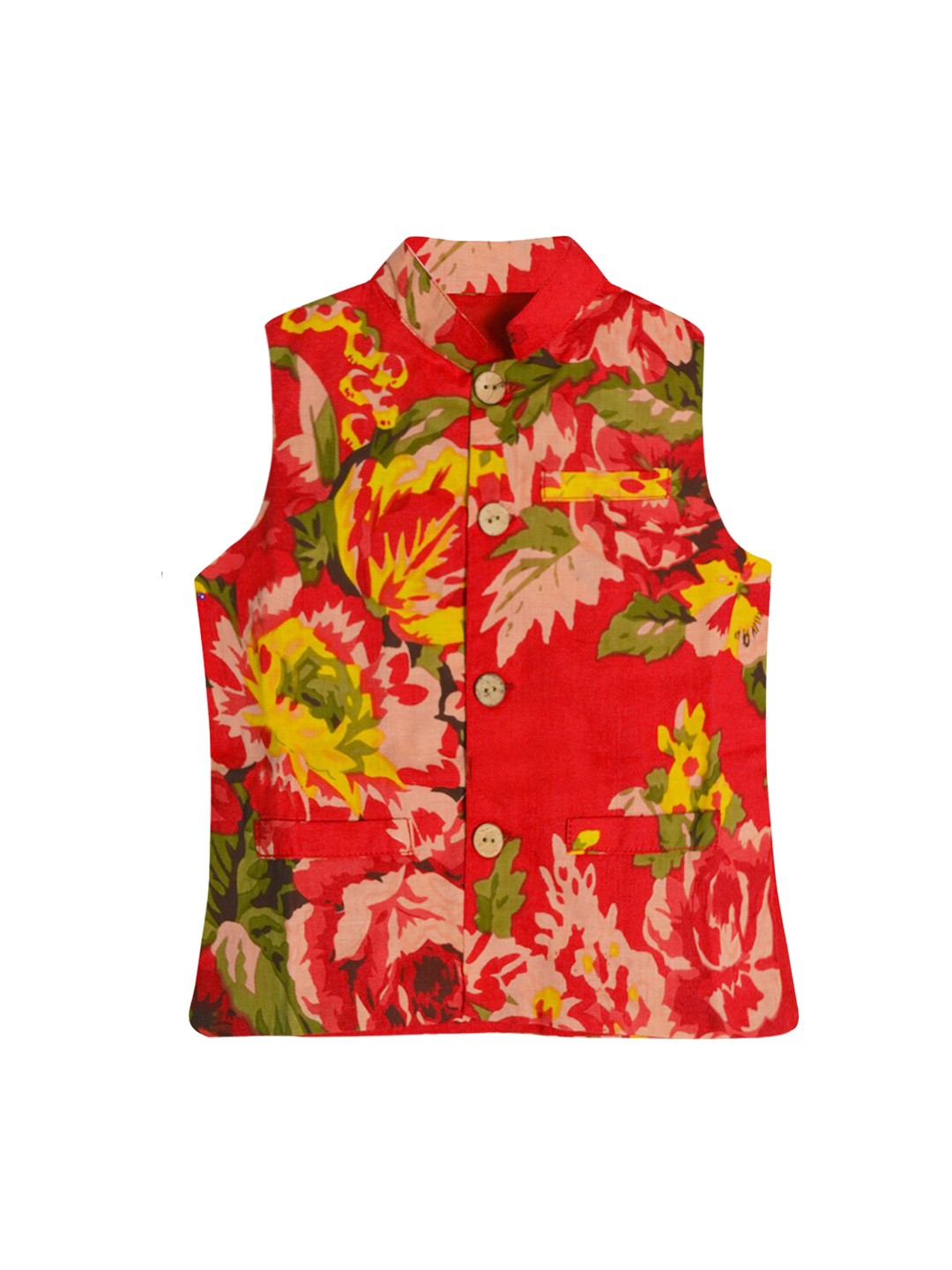 

A.T.U.N. Boys Red & Yellow Printed Pure Cotton Woven Nehru Jacket