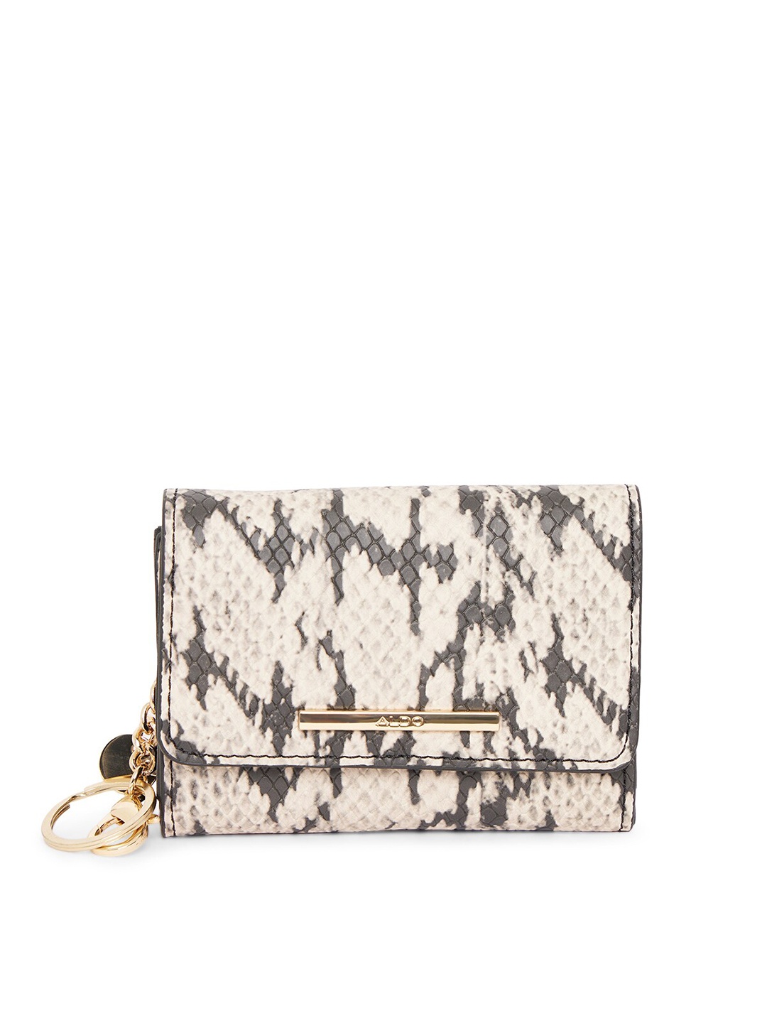 

ALDO Women Black & Off White Abstract Printed PU Two Fold Wallet