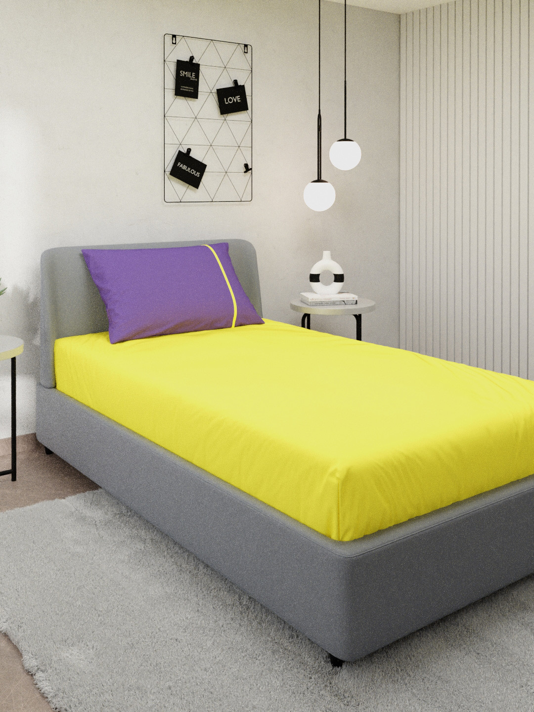 

Stoa Paris Yellow & Violet Solid 144 TC Cotton Single Size Bedsheet with 1 Pillow Covers