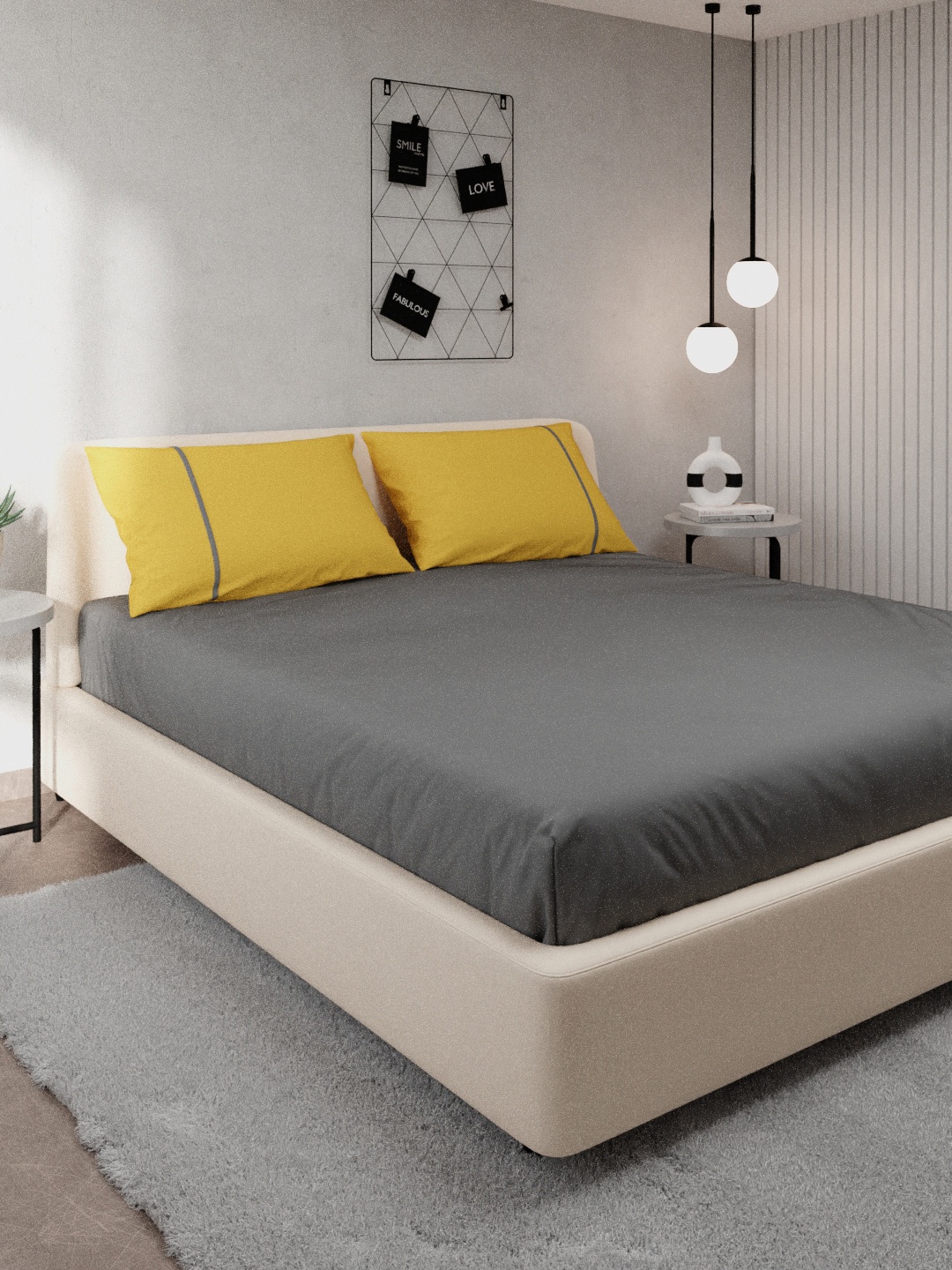 

Stoa Paris Grey & Yellow Solid 144 TC Cotton Queen Bedsheet with 2 Pillow Covers
