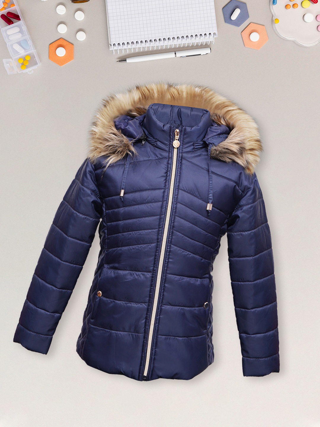 

LURE JUNIOR Girls Blue Parka Jacket with Faux Fur Trim