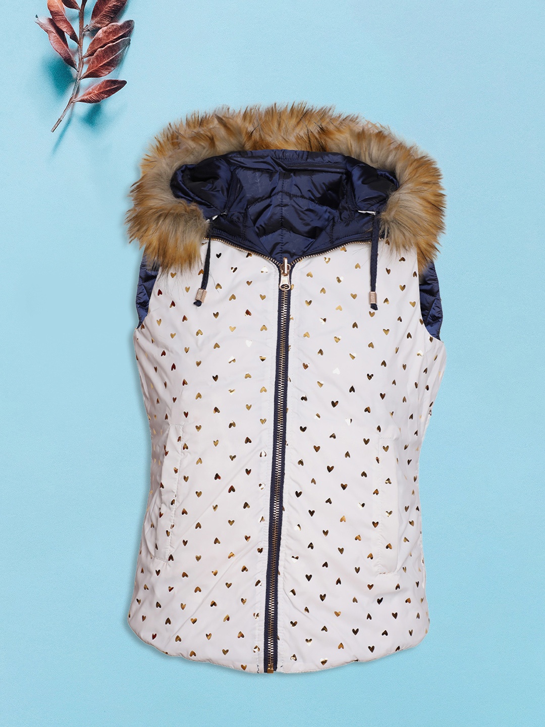 

LURE JUNIOR Girls Blue & White Reversible Parka Jacket with Faux Fur Trim
