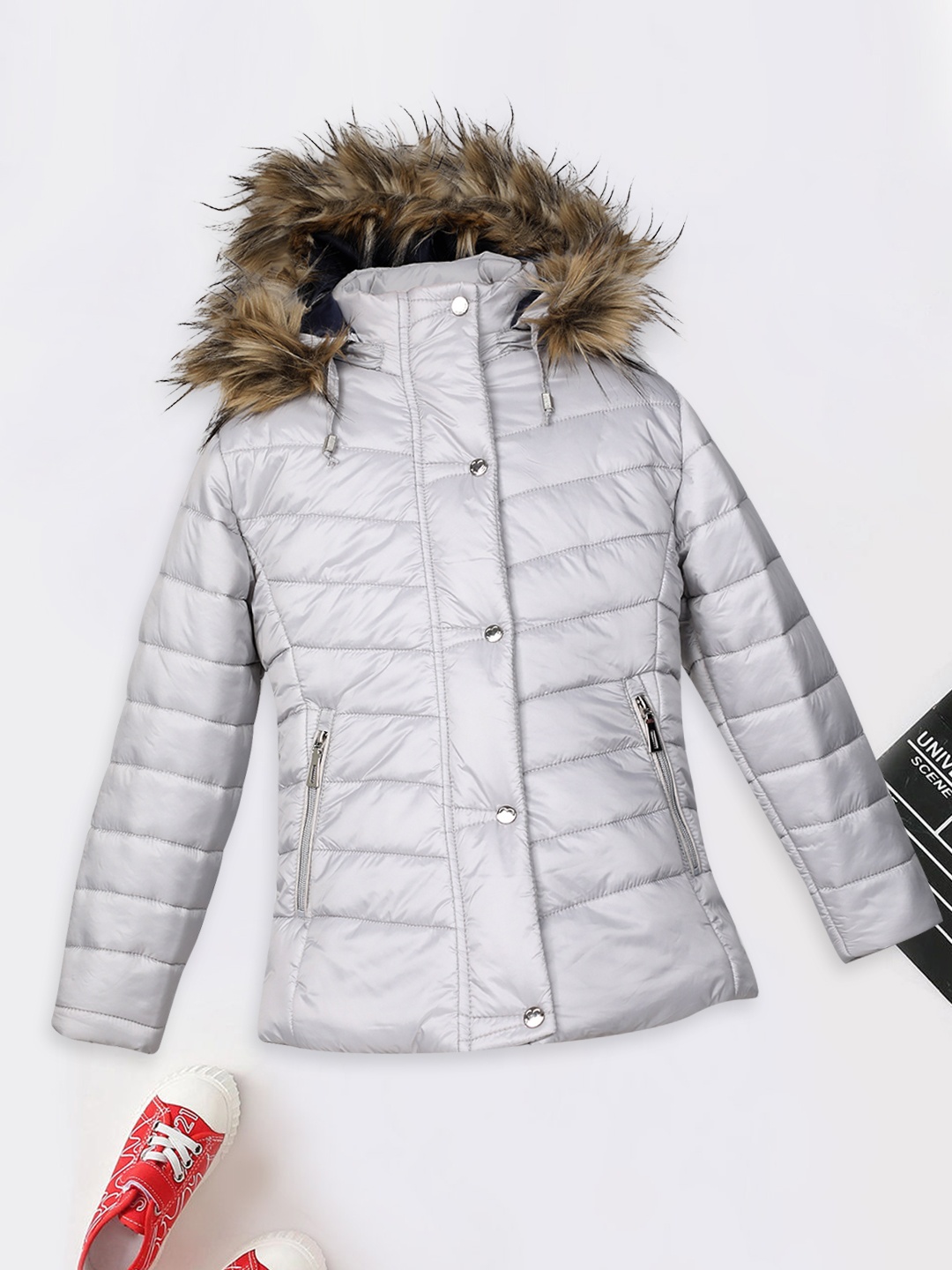 

LURE JUNIOR Girls Grey Solid Parka Hooded Jacket