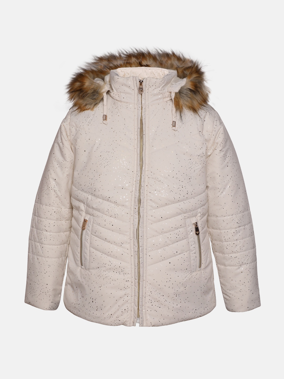 

LURE JUNIOR Girls Off White Parka Jacket with Faux Fur Trim