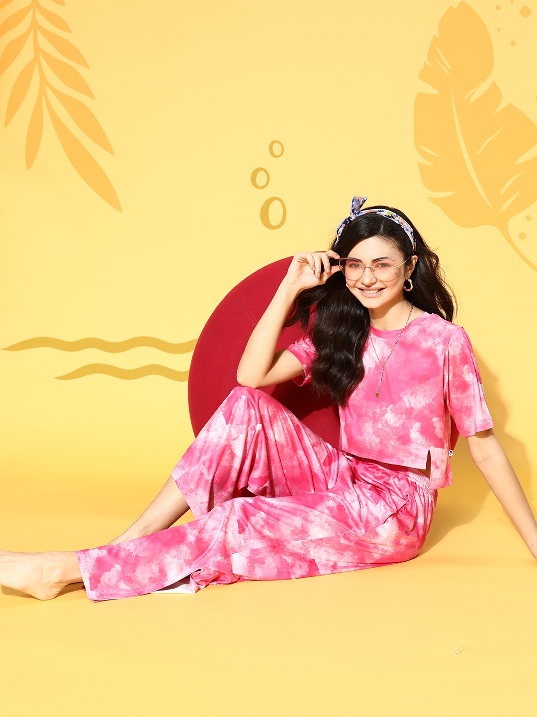 Bannos Swagger Women Pretty Pink Tie and Dye Printed Night Suit