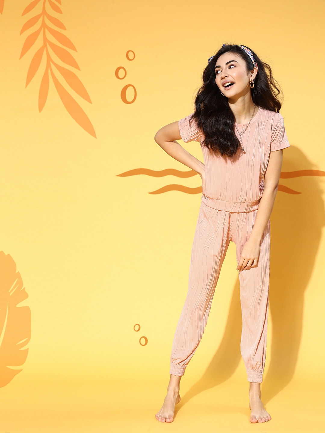 

Bannos Swagger Women Elegant Nude Self-Design Leisure Set Night Suit