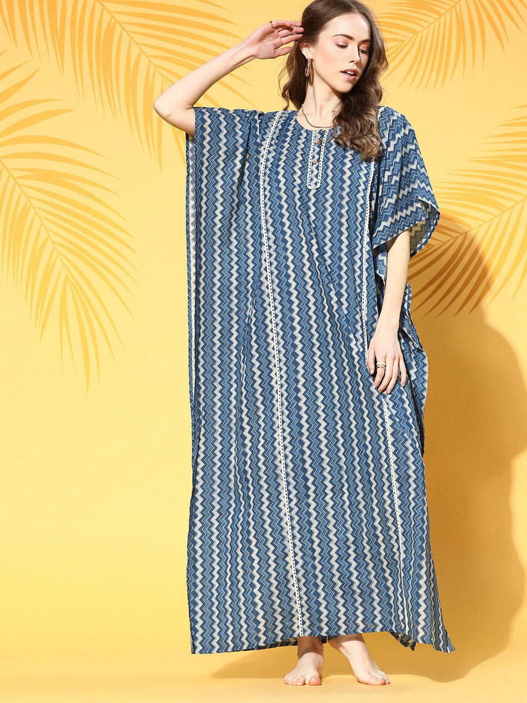 

Bannos Swagger Women Blue Chevron Kaftan Nightdress
