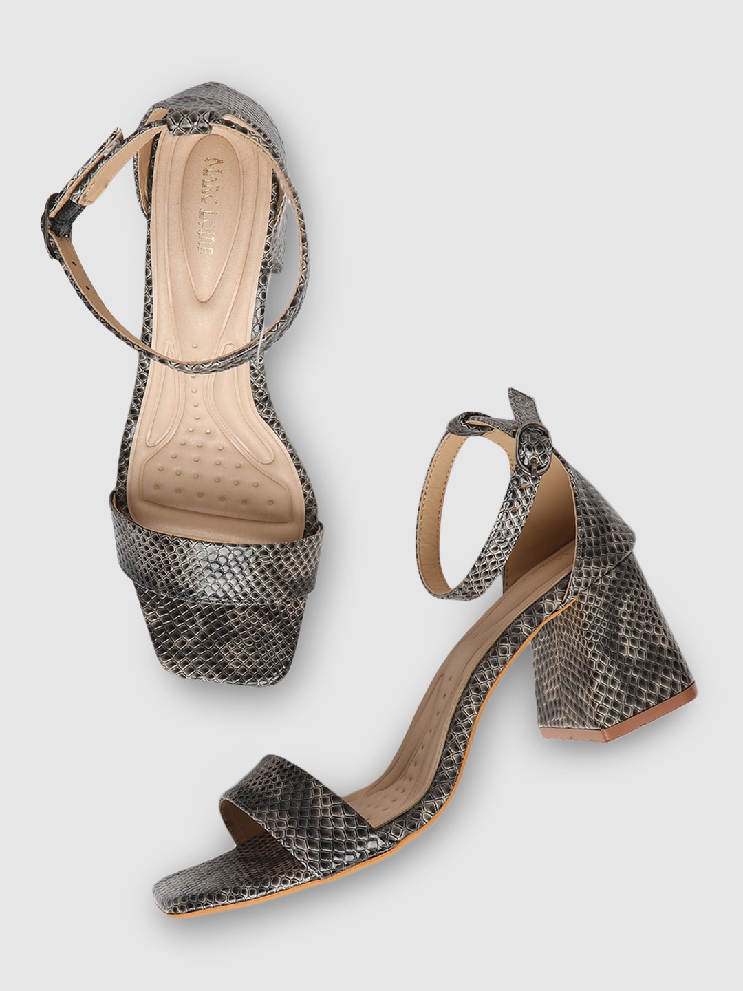 

Marc Loire Grey Printed Block Heels