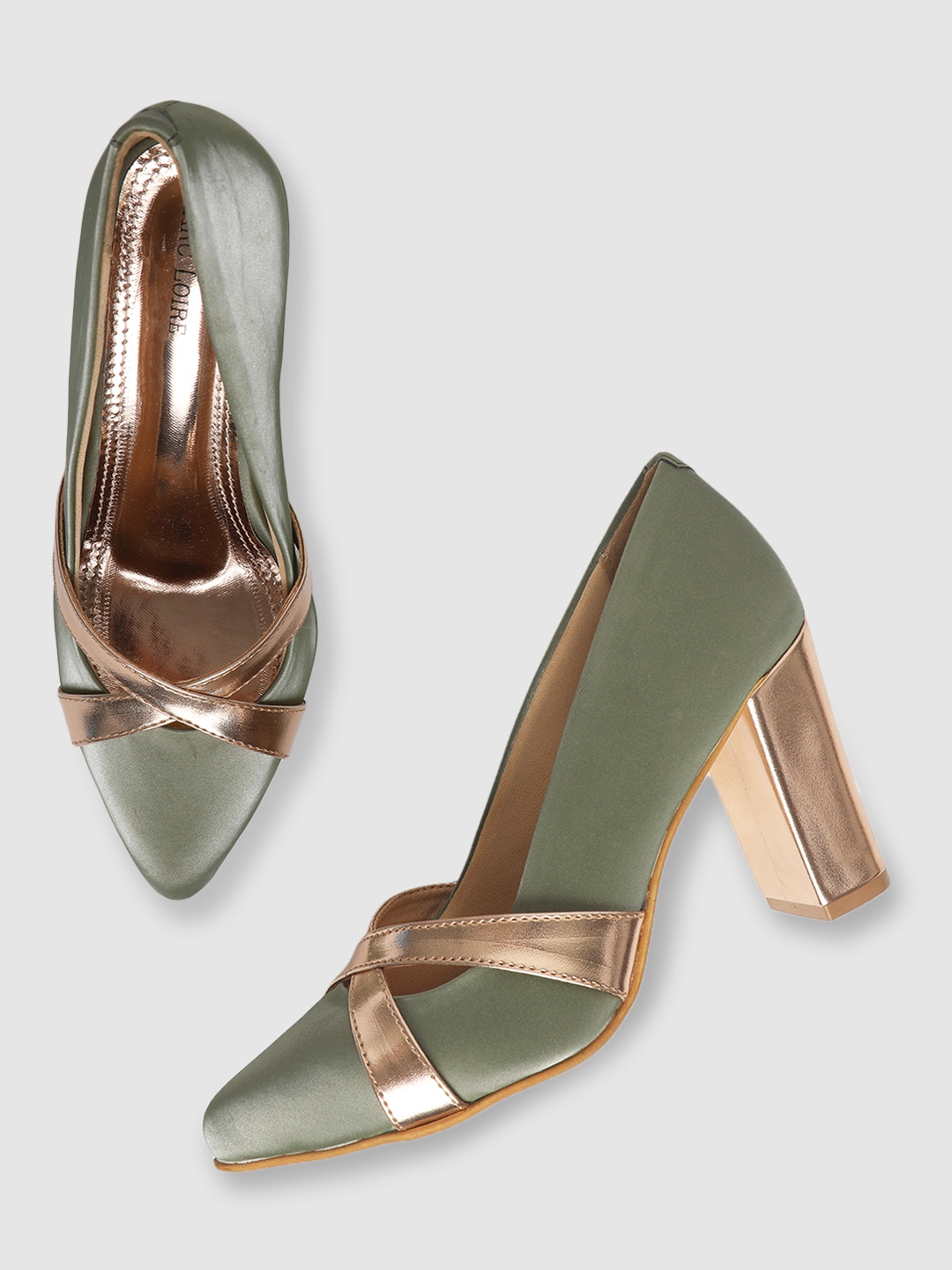 

Marc Loire Olive Green & Gold Block Pumps