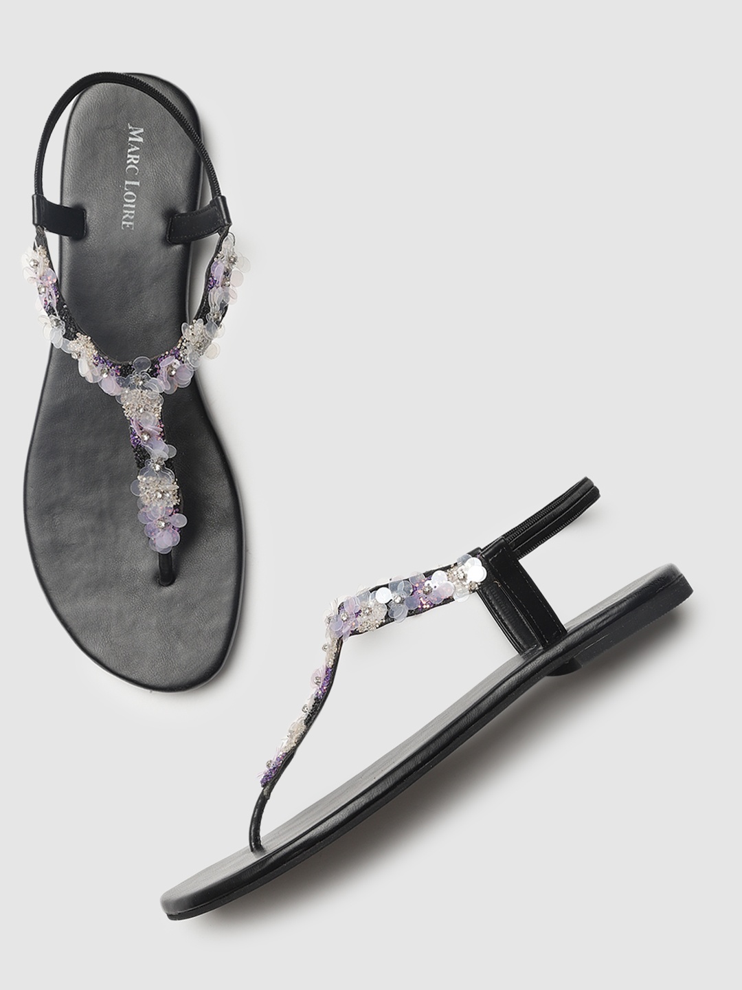 

Marc Loire Women Black & Purple Embellished T-Strap Flats
