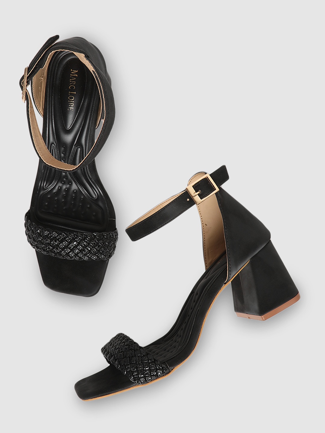 

Marc Loire Black Textured Block Sandals