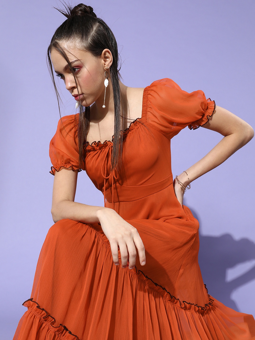 

Miss Chase Women Chic Rust Solid Tiered Dress
