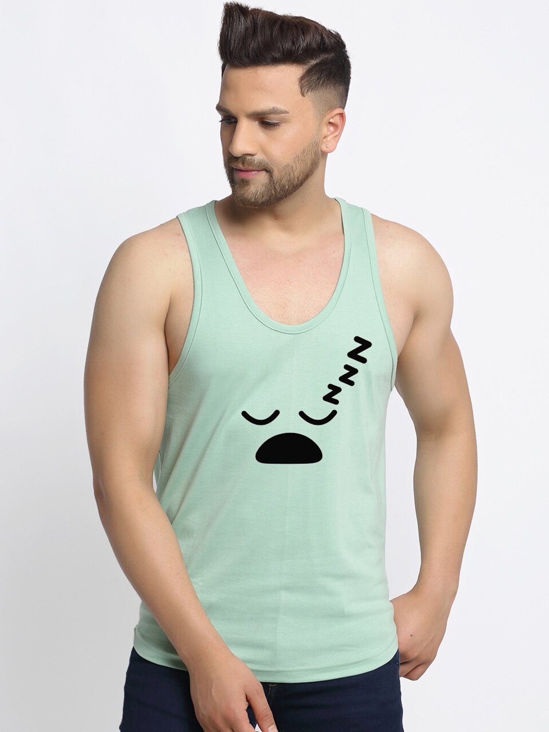 

Friskers Men Green Printed Cotton T-shirt