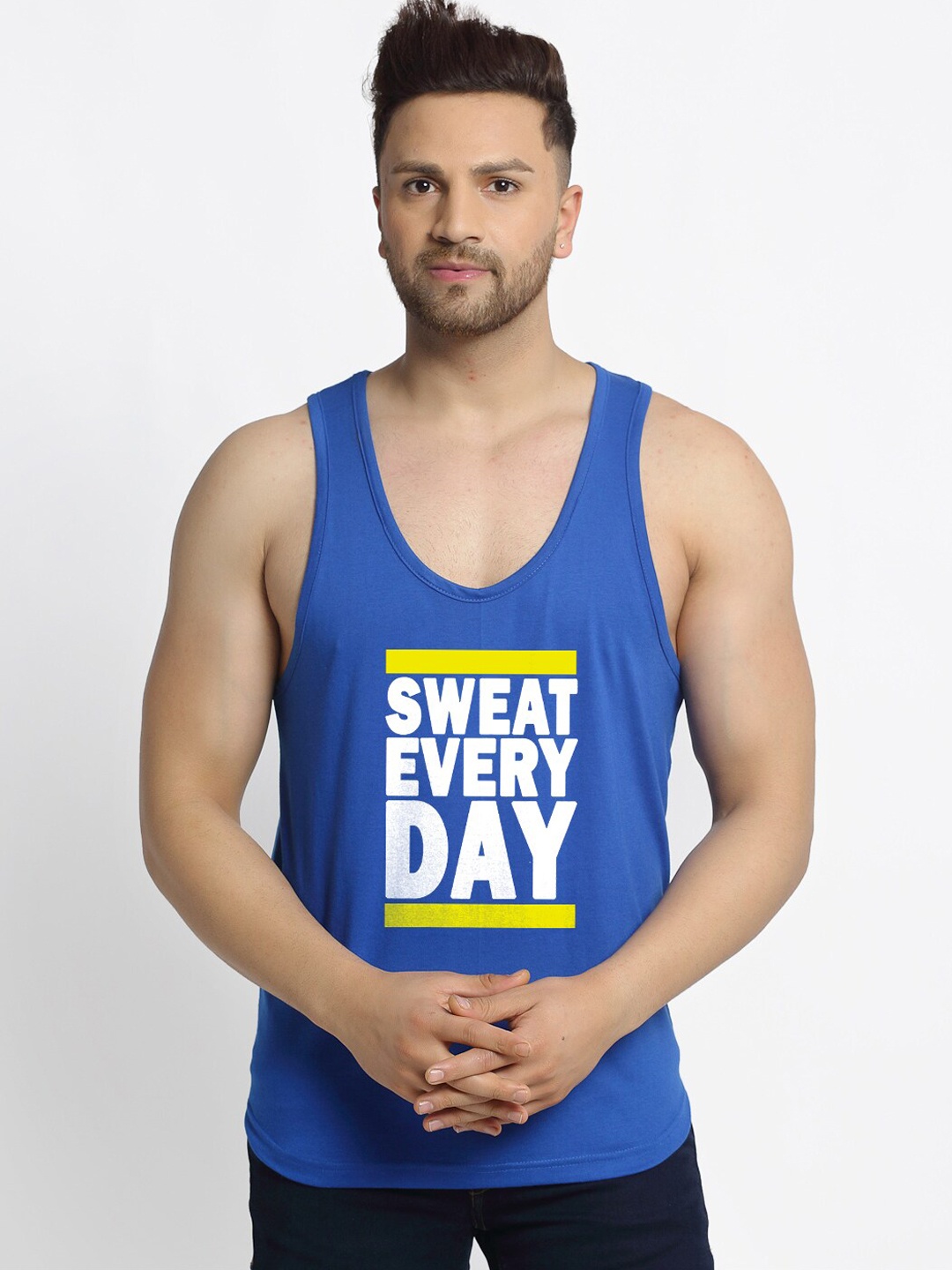 

Friskers Men Blue Printed Pure Cotton Innerwear Vests