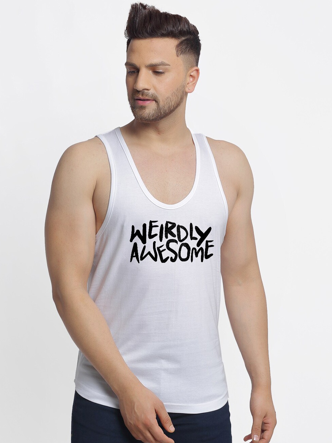 

Friskers Men White Typography Printed T-shirt