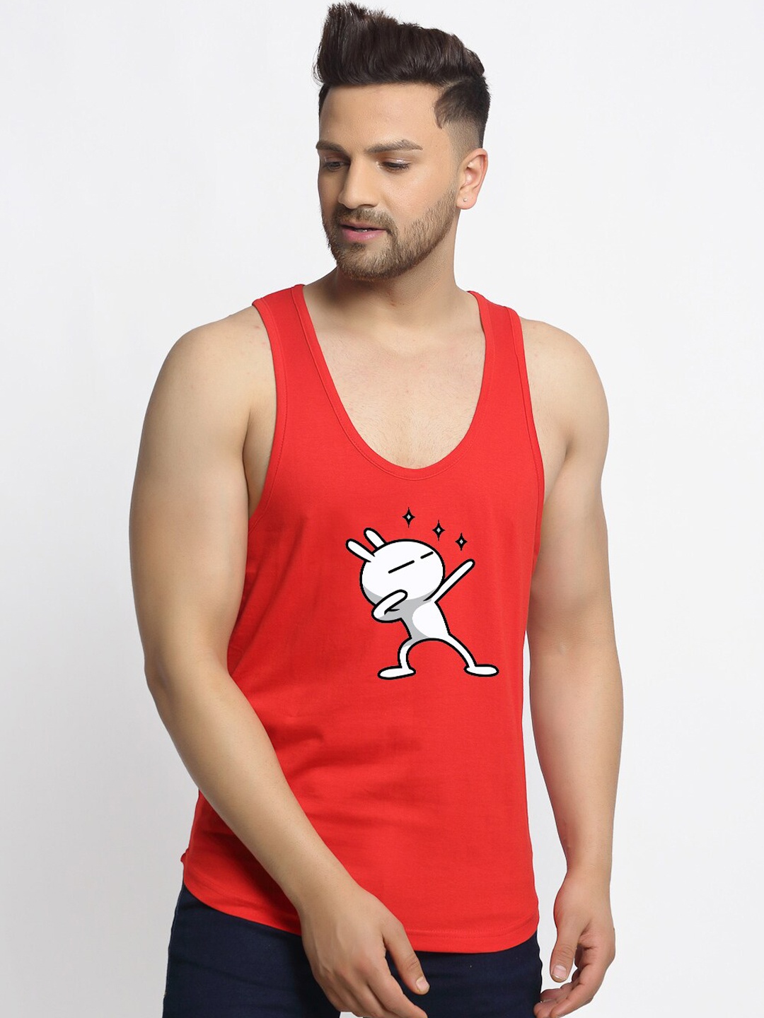 

Friskers Men Red Printed Pure Cotton Gym Vest