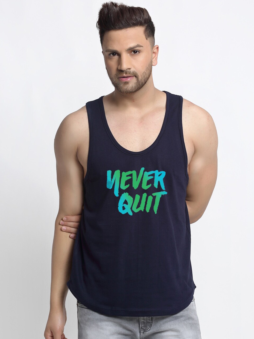 

Friskers Men Navy Blue Printed Pure Cotton T-Shirt