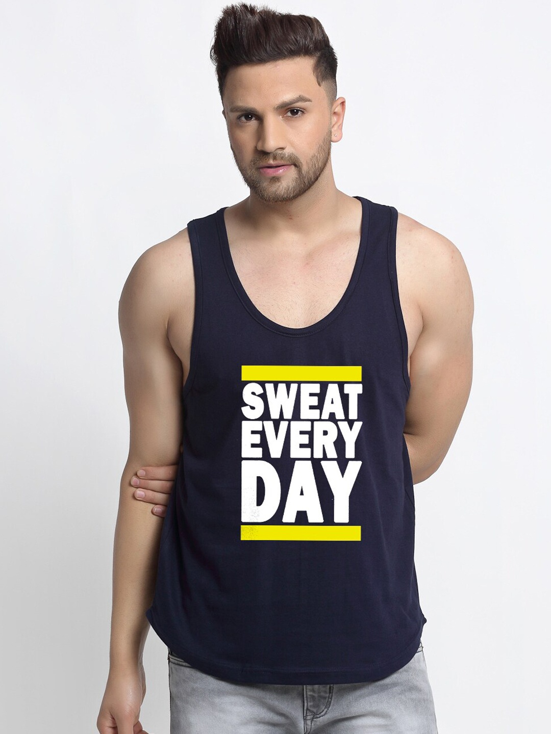 

Friskers Men Navy Blue Printed Pure Cotton Innerwear Vests