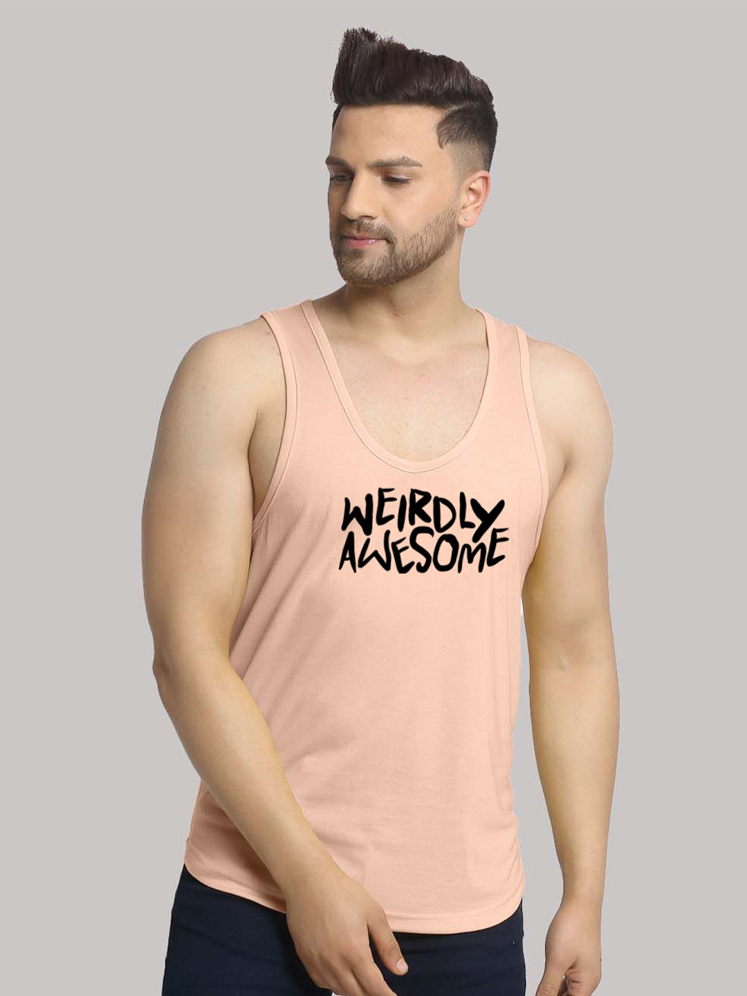 

Friskers Men Coral Pink Coloured Printed Pure Cotton T-Shirt