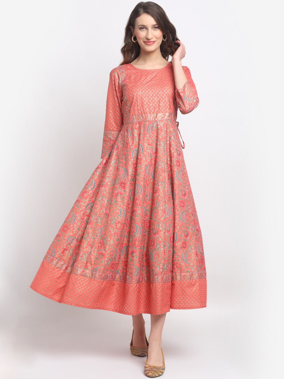 

SOUNDARYA Women Coral Tribal Printed Anarkali Kurta