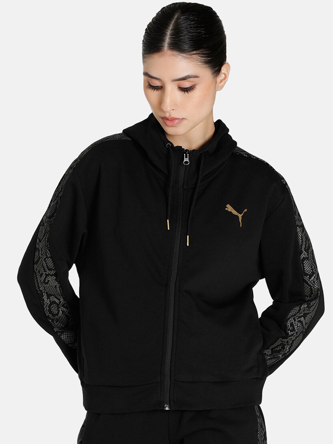 

Puma Women Black Metallic Nights Full-Zip Biker Jacket