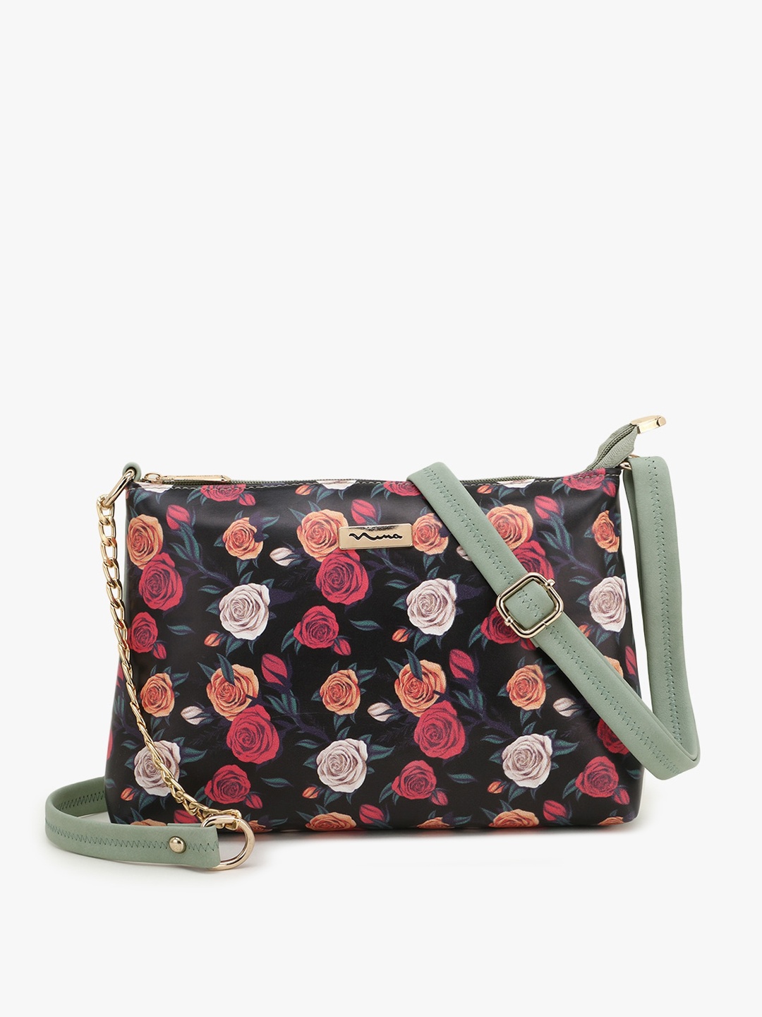 

SHINING STAR Green Floral Printed PU Structured Sling Bag