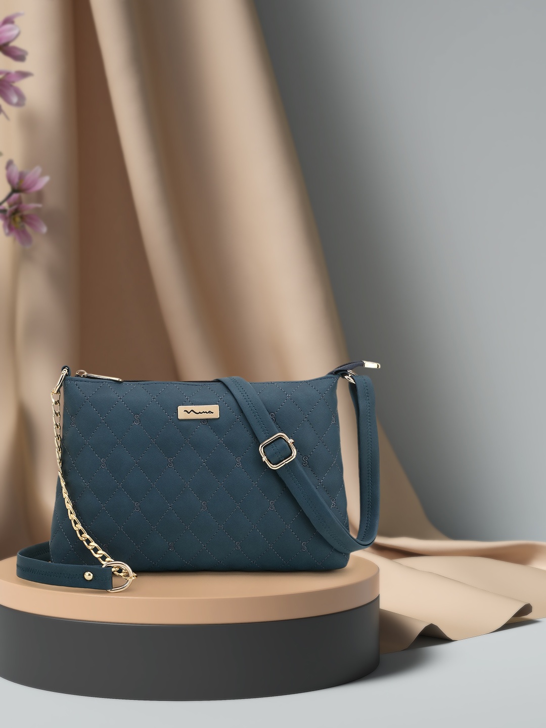 

SHINING STAR Blue Textured PU Structured Sling Bag with Quilted