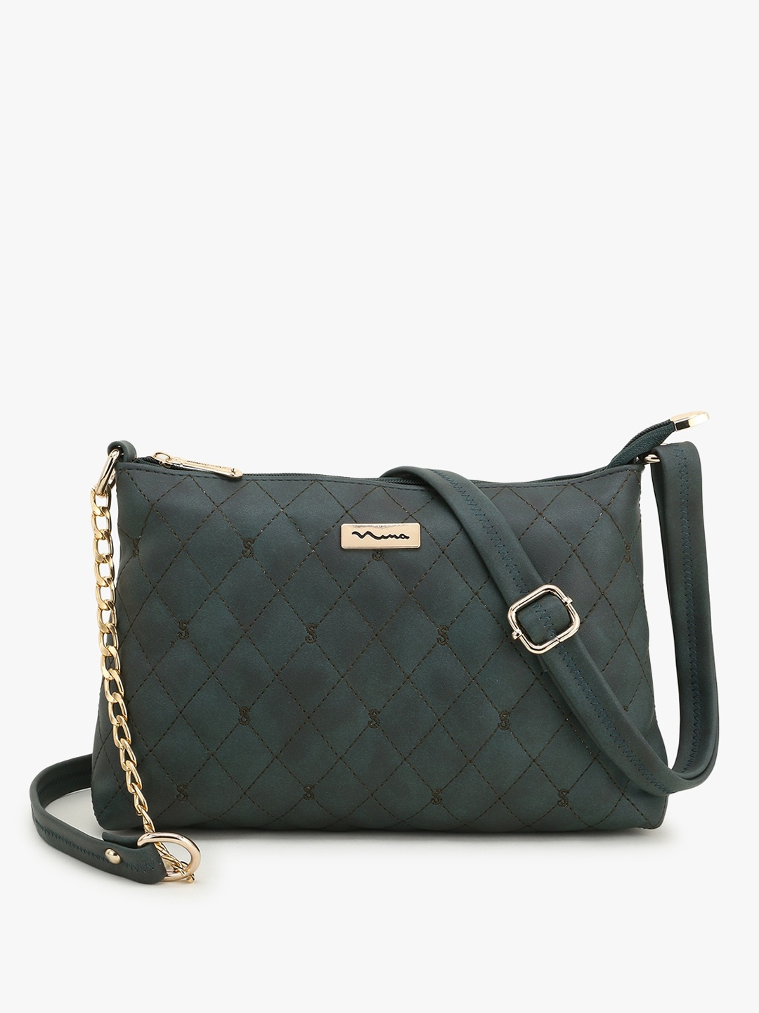 

SHINING STAR Green Textured PU Structured Sling Bag with Quilted