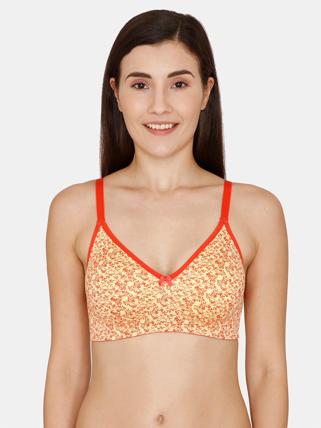 

Rosaline by Zivame Yellow & Orange Floral Printed Non Padded Non Wired T Shirt Bra