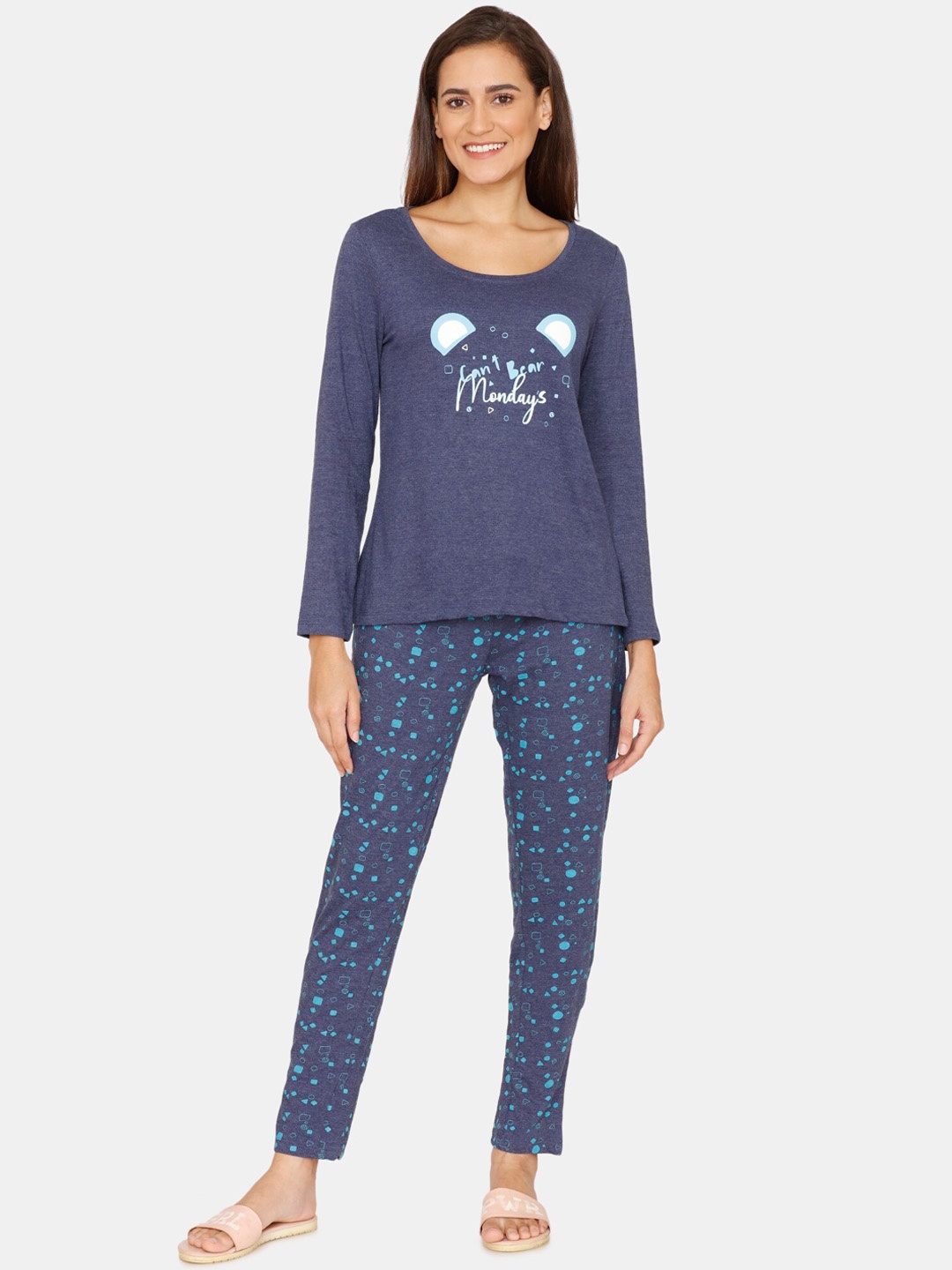 

Rosaline by Zivame Women Blue & White Printed Night suit
