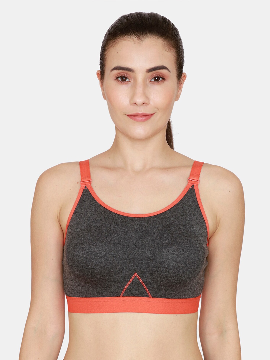 

Rosaline by Zivame Women Charcoal & Orange Seamless Sports Bra