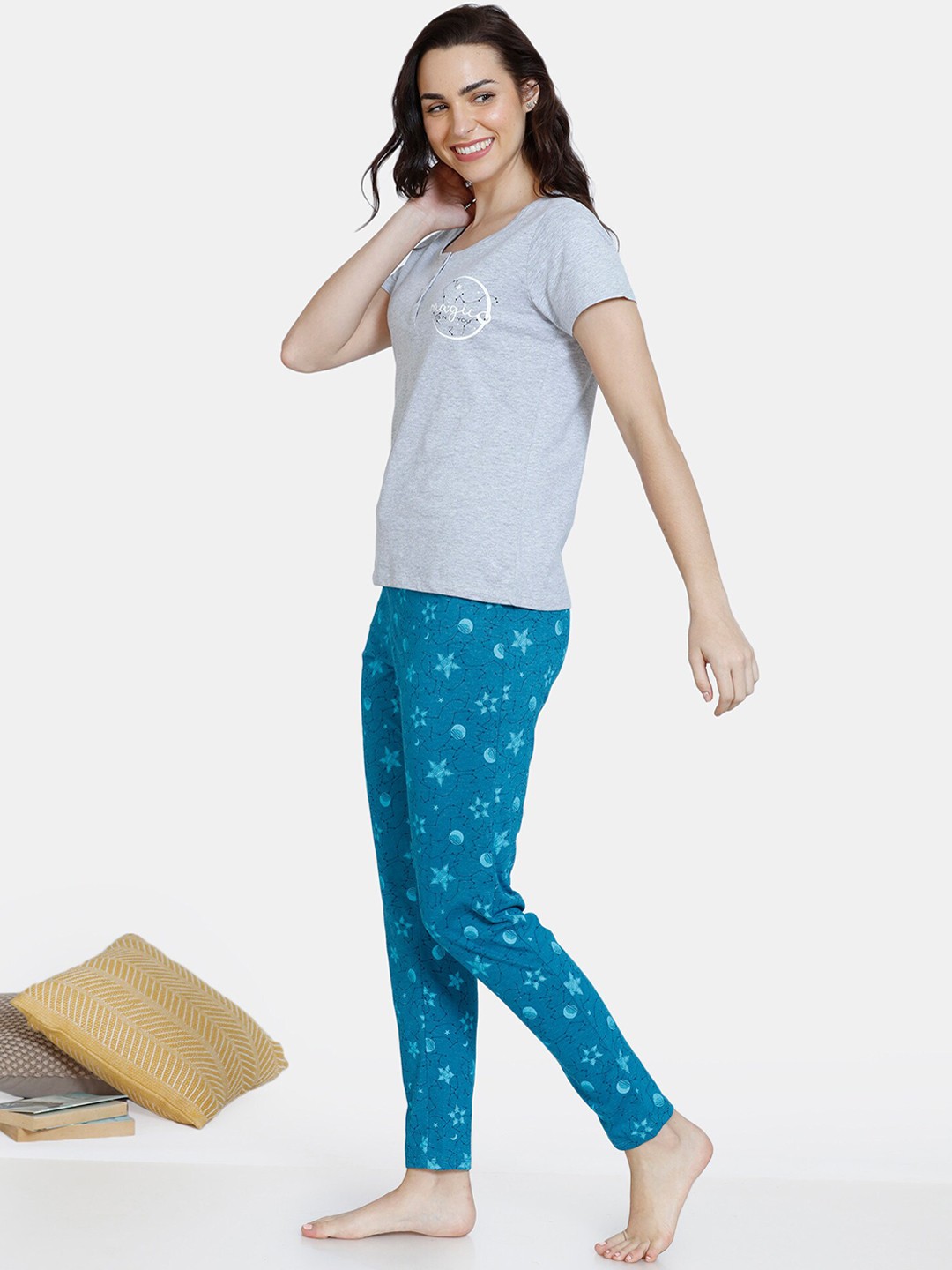 

Rosaline by Zivame Women Grey & Blue Night suit