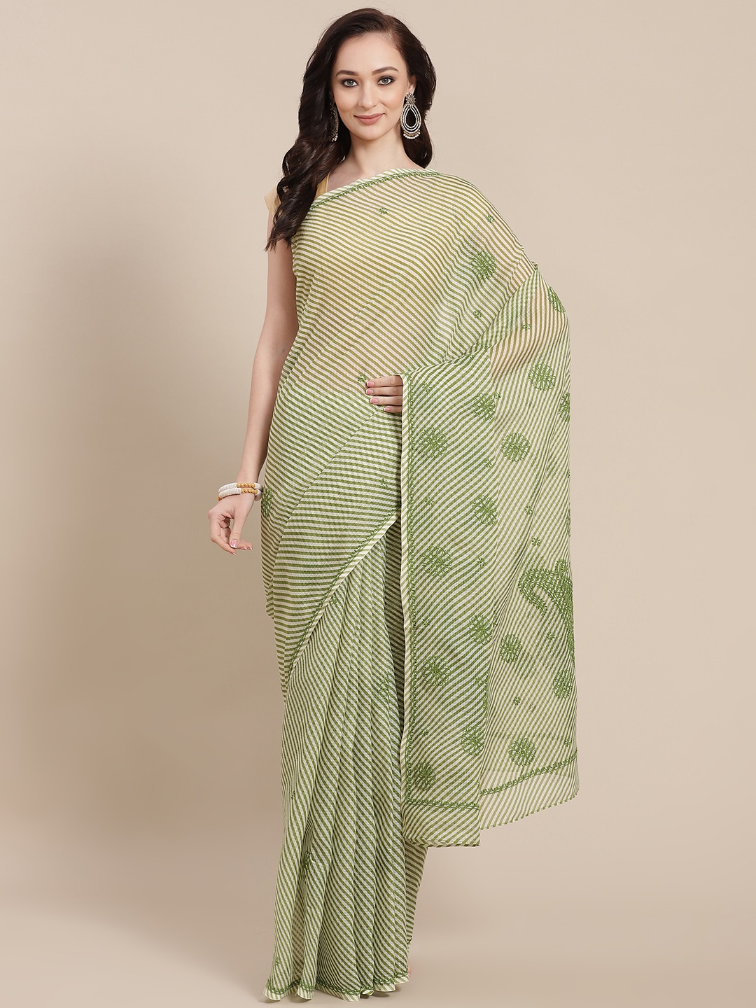 

ADA Green & Green Ethnic Motifs Chikankari Kota Handloom Saree