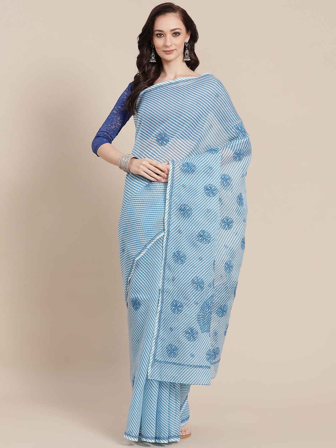 

ADA Blue & Blue Ethnic Motifs Chikankari Kota Handloom Saree