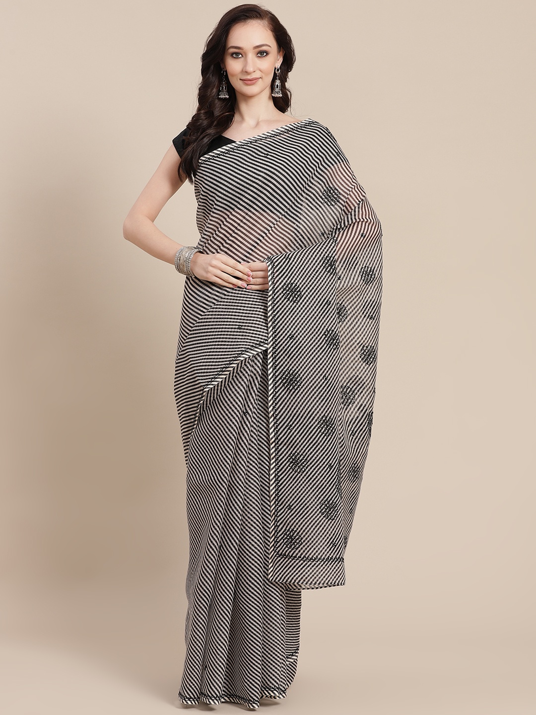 

ADA Black Ethnic Motifs Chikankari Kota Handloom Saree